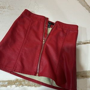 F21 Red Leather Skirt. Functional silver zipper.